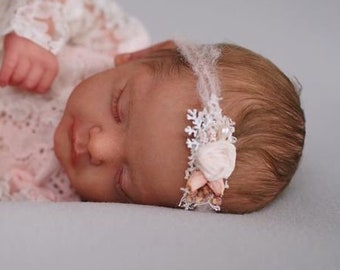 Newborn flower headband RTS prop,  newborn photography props, baby headband whitte flower tieback Mint flower tie backs baby girl gift