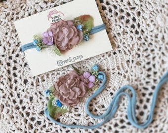 Pasgeboren bloemen hoofdband RTS prop, rekwisieten pasgeboren fotografie, baby hoofdband bloemen tieback bloemen stropdas rug cadeau babymeisje
