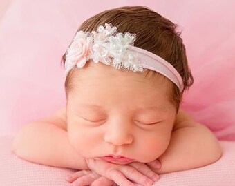 Newborn set flower headband RTS photo prop, photography props set, wrap, baby headband,  flower tiebacks, blanket eco toy