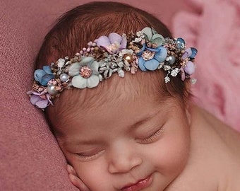 RTS Halo newborn floral wreath headband, baby girl gift, photography photo props Romantic blooming, Tieback, crown rainbow
