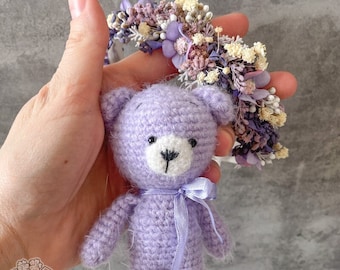 Bear's Halo set newborn infant pearls Pink set crochet toy pastel greenery Cream flower crown floral headband crown photo prop RTS