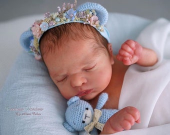 Bear's ear Halo set newborn infant ears pearls set crochet toy pastel greenery Cream flower crown floral headband easter prop RTS