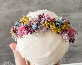 RTS Halo newborn floral wreath headband, baby girl gift, photography photo props Romantic blooming, Tieback, crown summer