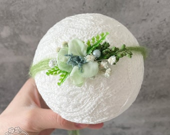 Newborn  flower Headband, RTS photography photography props baby girl gift easter green greenery headband halo prop