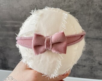 Newborn powdery bow, dirty pink headband RTS prop, newborn photography props, baby headband pink tieback bow tie backs baby girl gift prop