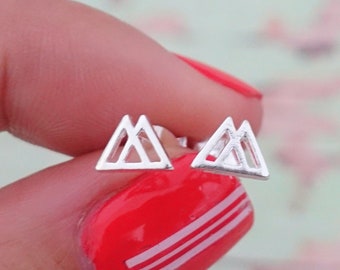 925 Sterling Silver Double Triangle Stud Earrings, Triangle Studs, Triangle Earrings, Geometric Studs, Mountain Jewelry, Mountain Earrings