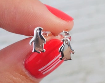 925 Sterling Silver Penguin Studs, Penguin Earrings, Penguin Stud Earrings, Penguin Studs, Penguin Jewelry, Bird Earrings, Folk Earrings