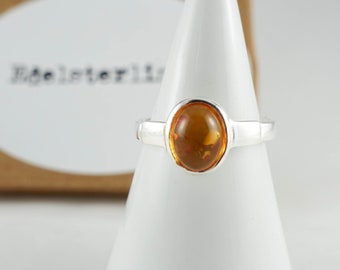 925 Sterling Silver Amber Stacking Ring, Amber Ring, Amber Ring, Baltic Amber, Amber Jewelry, Natural Gemstone Ring, Baltic Amber Ring