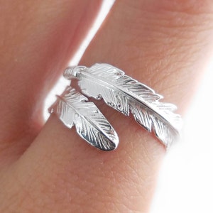 925 Sterling Silver Feather Adjustable Ring, Adjustable Ring, Feather Ring, Boho Ring, Bohemian Rings, Gift for Her, Boho Feather Ring