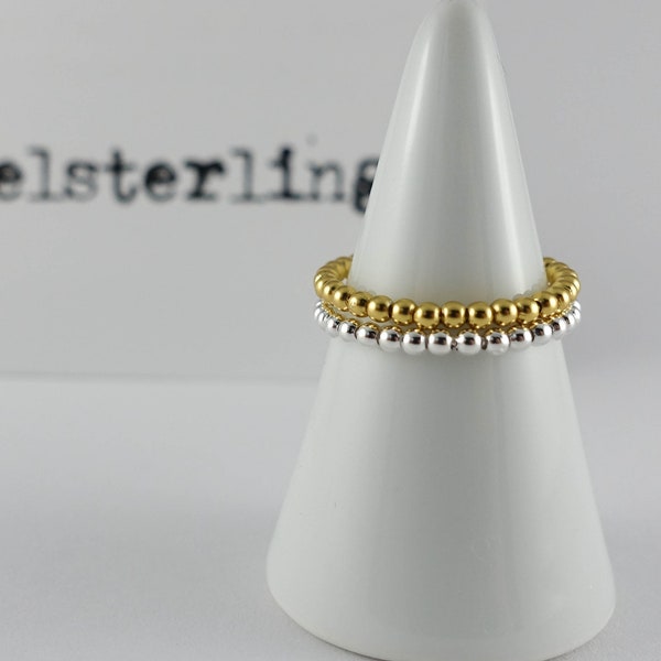925 Sterling Silver Gold Stacking Ring, Gold Silver Ball Ring, Thin Bubble Ring, Minimalist Ring, Stacking Ring, Silver Gold, Beaded Ring,