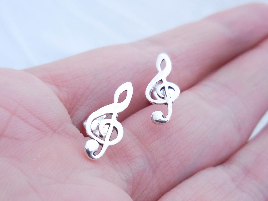 925 Sterling Silver Musical Notes Earrings Clef Note Etsy