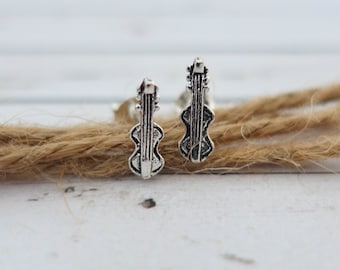 925 Sterling Silver Violin Earrings, Violin, Violin Jewelry, Violin Studs, Music Teacher Gift, Music Jewelry, Music Stud Earrings, Gituar