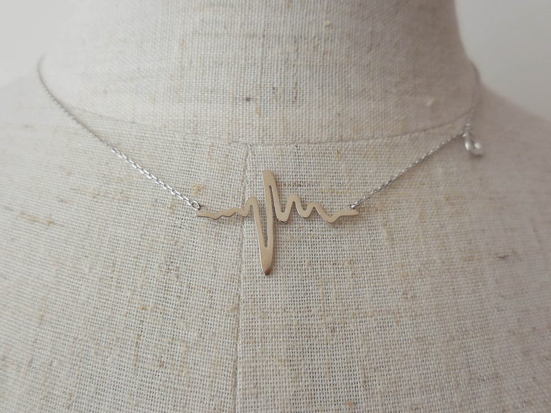 925 Sterling Silver Heartbeat Necklace, Heartbeat, Dainty Necklace, Pulse Necklace, Gift for Nurse, Gift for Doctor, Heartbeat Jewelry image 1