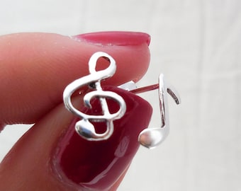 925 Sterling Silver Musical Notes Earrings, Clef Note Earrings, Music Note Earrings, Music Note Studs, Music Teacher Gift, Music Jewelry