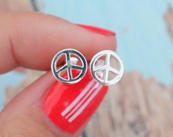 925 Sterling Silver Peace Symbol Stud Earrings, Peace Earrings, Peace Sign Earrings, Peace Symbol Earrings, Silver Peace Studs, Love & Peace