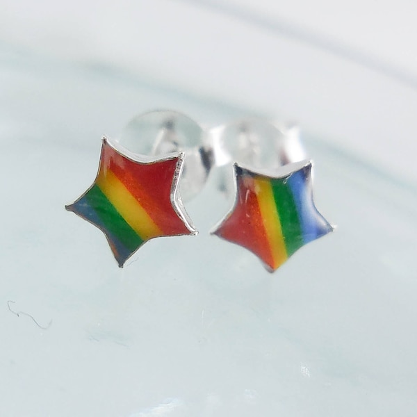 925 Sterling Silver Star Rainbow Stud Earrings, Vote Yes, Gay Pride Rainbow, Marriage Equality, Rainbow, Rainbow Earrings, Rainbow Jewelry