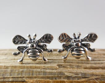 925 Sterling Silver Bee Stud Earrings, European Wasp, Bee Earrings, Bee Studs, Wasp, Bumble Bee, Insect Jewelry, Insect Studs, European Wasp