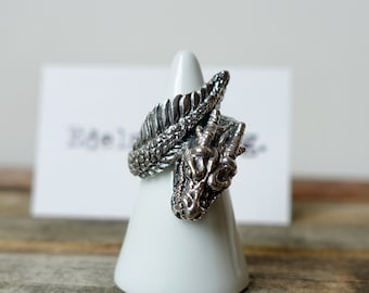 925 Sterling Silver Dragon Ring, Dragon Silver Wrap Ring, Wrap Around Dragon, Dragon Lover Jewelry, Unisex Dragon Ring,Statement Silver Ring