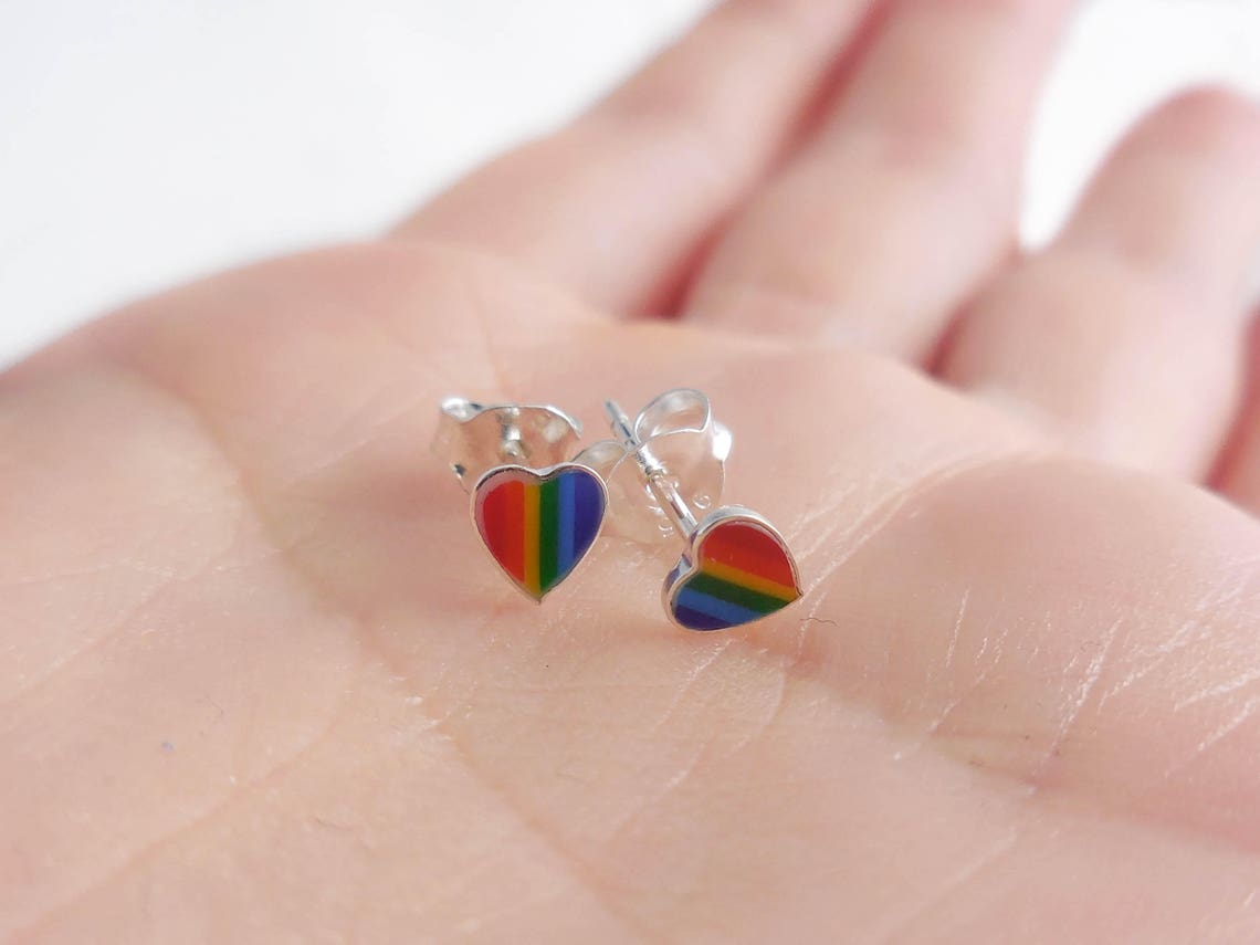 925 Sterling Silver Heart Rainbow Stud Earrings Colorful Etsy Australia