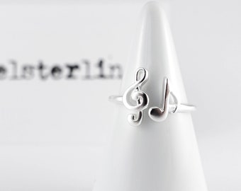 925 Sterling Silver Musical Notes Adjustable Ring, Clef Note Ring, Music Note Ring, Adjustable Music Note, Music Teacher Gift, Music Jewelry