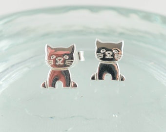 925 Sterling Silver Cat Earrings, Cat Stud, Cat Jewelry, Cat Gifts, Cat Lovers, Cat Studs, Kitten Studs, Kitten Jewellery, Minimalist Studs