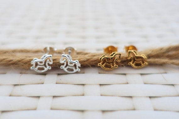 Sterling Silver pony stud earrings for girls. yellow Sterling Silver pony stud earrings for girls. yellow