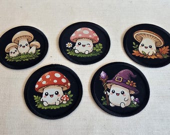 Witchy Mushroom Iron-On Patch Set – Woodland Fantasy Apparel Appliques (Set of 5)