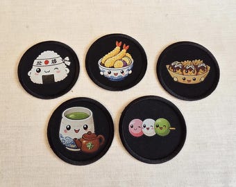 Kawaii Japanese Food Iron-On Patches – Onigiri, Tempura, Takoyaki, Matcha, Dango Set