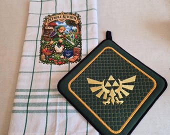 Zelda-Inspired Kitchen Towel & Embroidered Potholder –  Gaming Kitchen Decor – Gamer Gift