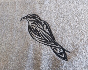 Embroidered Tribal Raven Towel, Guest or Face Towel