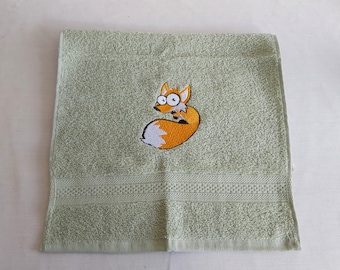 Embroidered Fox Towel, Guest or Hand Towel