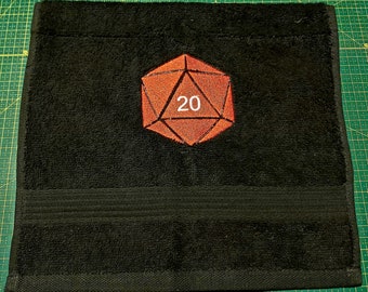 Embroidered Dice Towel, D20 Gaming Decor