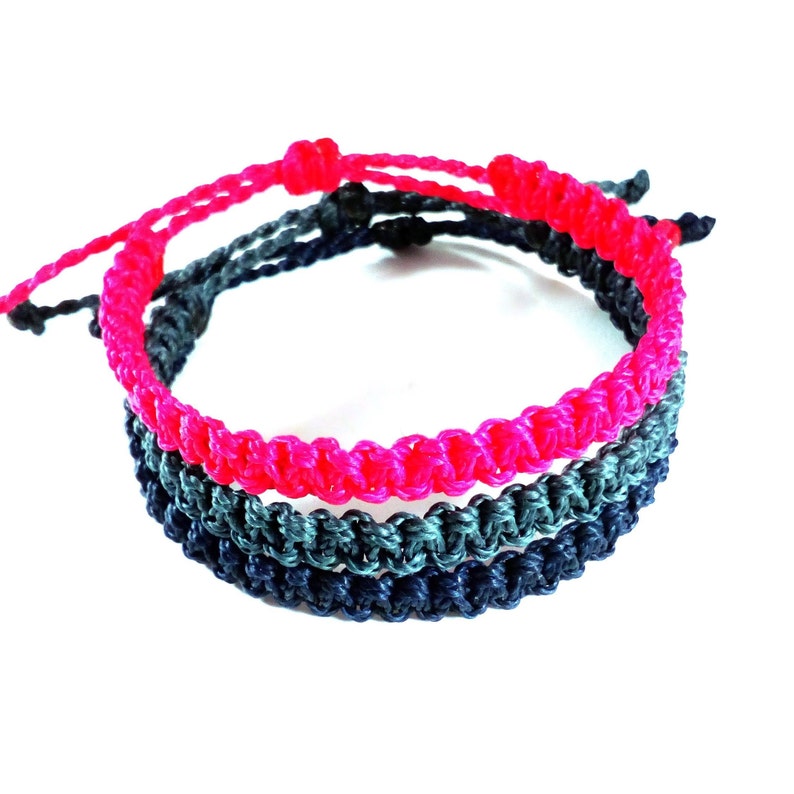 surfer bracelet set waxed bracelets Friendship bracelet set best friend gifts gray bracelet dark blue bracelet pink neon bracelet