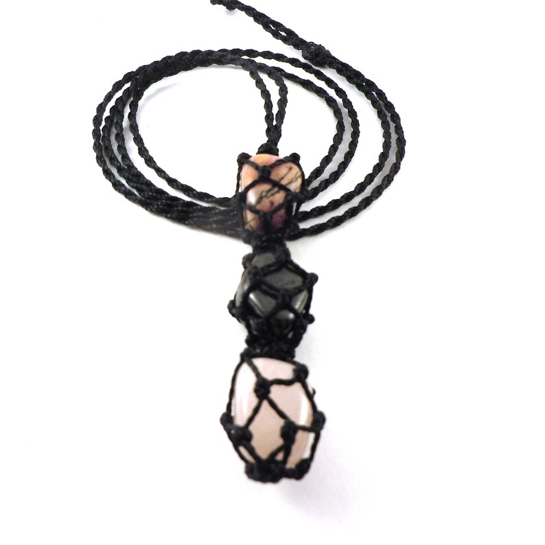 Self-love necklace rose quartz pendant mothers day gift hematite necklace crystal healing jewelry rhodonite pendant yoga necklace
