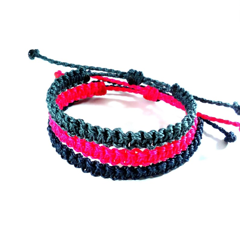 surfer bracelet set waxed bracelets Friendship bracelet set best friend gifts gray bracelet dark blue bracelet pink neon bracelet