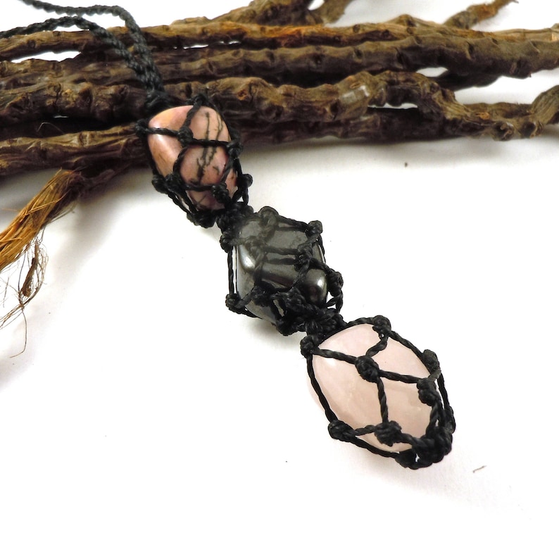 Self-love necklace rose quartz pendant mothers day gift hematite necklace crystal healing jewelry rhodonite pendant yoga necklace