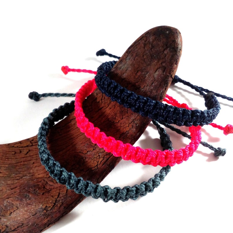 surfer bracelet set waxed bracelets Friendship bracelet set best friend gifts gray bracelet dark blue bracelet pink neon bracelet