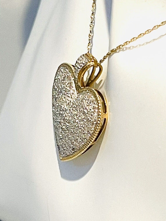 Beautiful 14K Two Toned Diamond Encrusted Heart P… - image 4