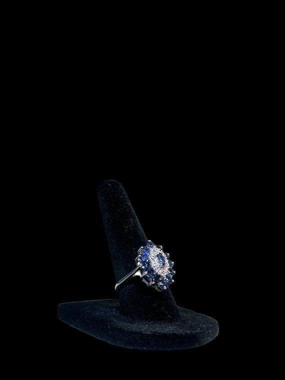 10k White Gold Sapphire and Diamond Marquise Clus… - image 4