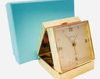 Tiffany & Co 14k Solid Gold Travel/Desk Alarm Clock, Exceptionally RARE