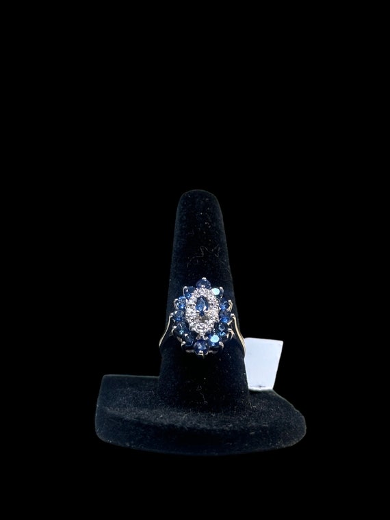 10k White Gold Sapphire and Diamond Marquise Clus… - image 3