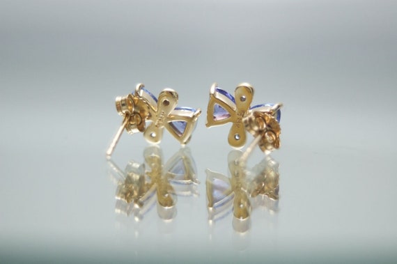 14k Yellow Gold Genuine Tanzanite Earrings With D… - image 2