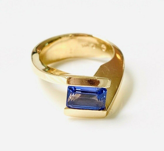 Estate 14K Yellow Gold Tanzanite Bypass Ring Size… - image 2