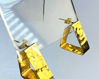 14K Yellow Gold Hammered Triangle Post Earrings 4.4 grams