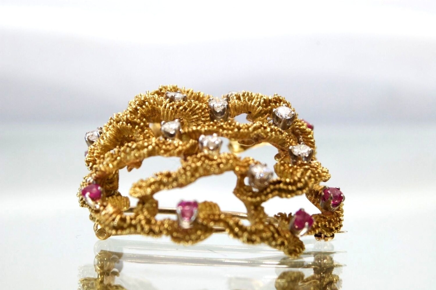 置物 Ruby Estate 18k Gold Ruby & Diamond Fur Clip/brooch 1.85TCW 32.3g