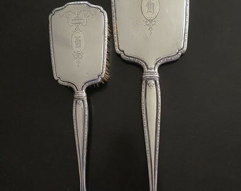 Victorian Sterling Silver International Silver Mirror and Brush Dresser Set