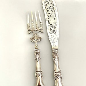 Incredible Antique William Beatson & Sons-Sheffield Fish Knife/ Fork Serving Set