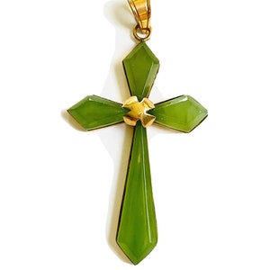 14K Yellow Gold Jade Cross Pendant