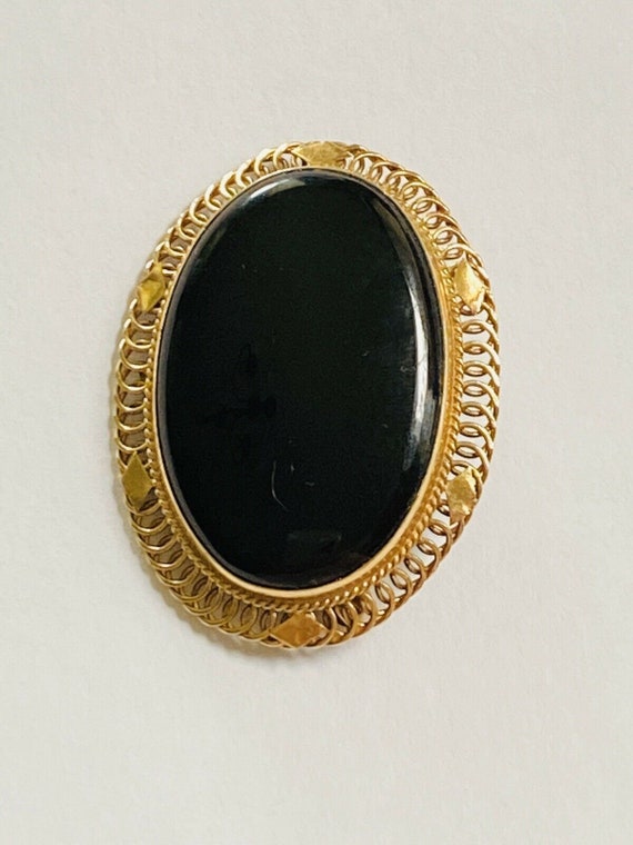 Vintage 14K Yellow Gold Black Onyx Brooch - image 4