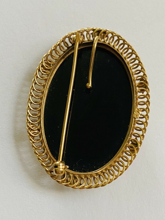 Vintage 14K Yellow Gold Black Onyx Brooch - image 2